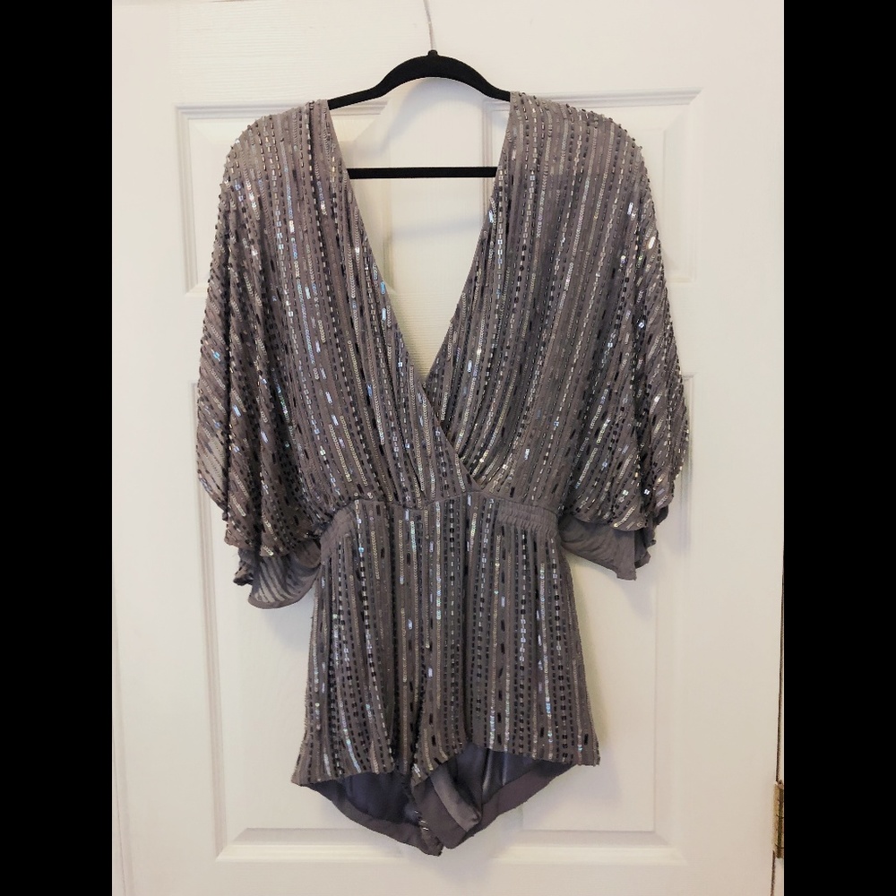 Sequined Romper Low Cut V Neck, SM